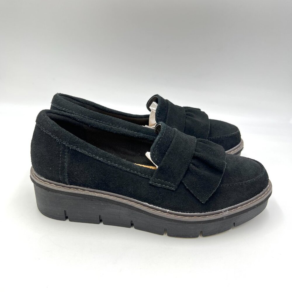 Clarks Womens Size 6 Airabell Slip Black Suede‎ Leather Loafers Comfort Shoes